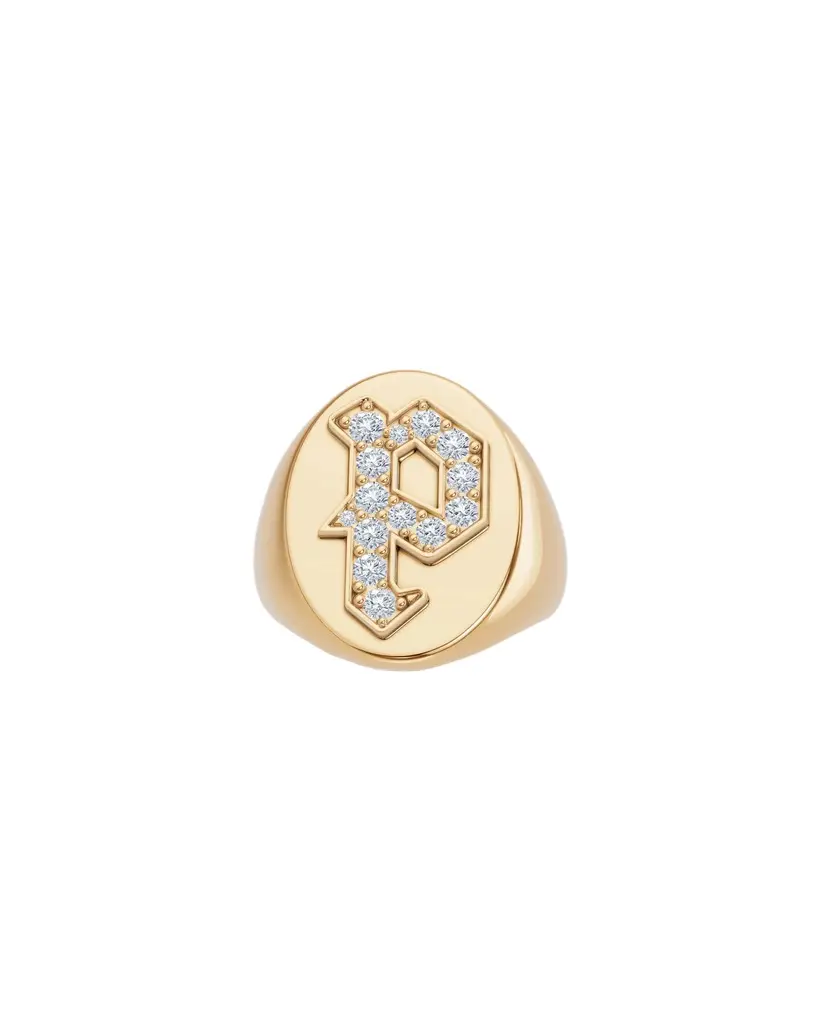Jennifer Fisher Large Signet Letter Ring with Diamonds in 18K Yellow Gold O-Z P / 4 Jennifer Fisher Large Signet Letter Ring with Diamonds in 18K Yellow Gold O-Z P / 4