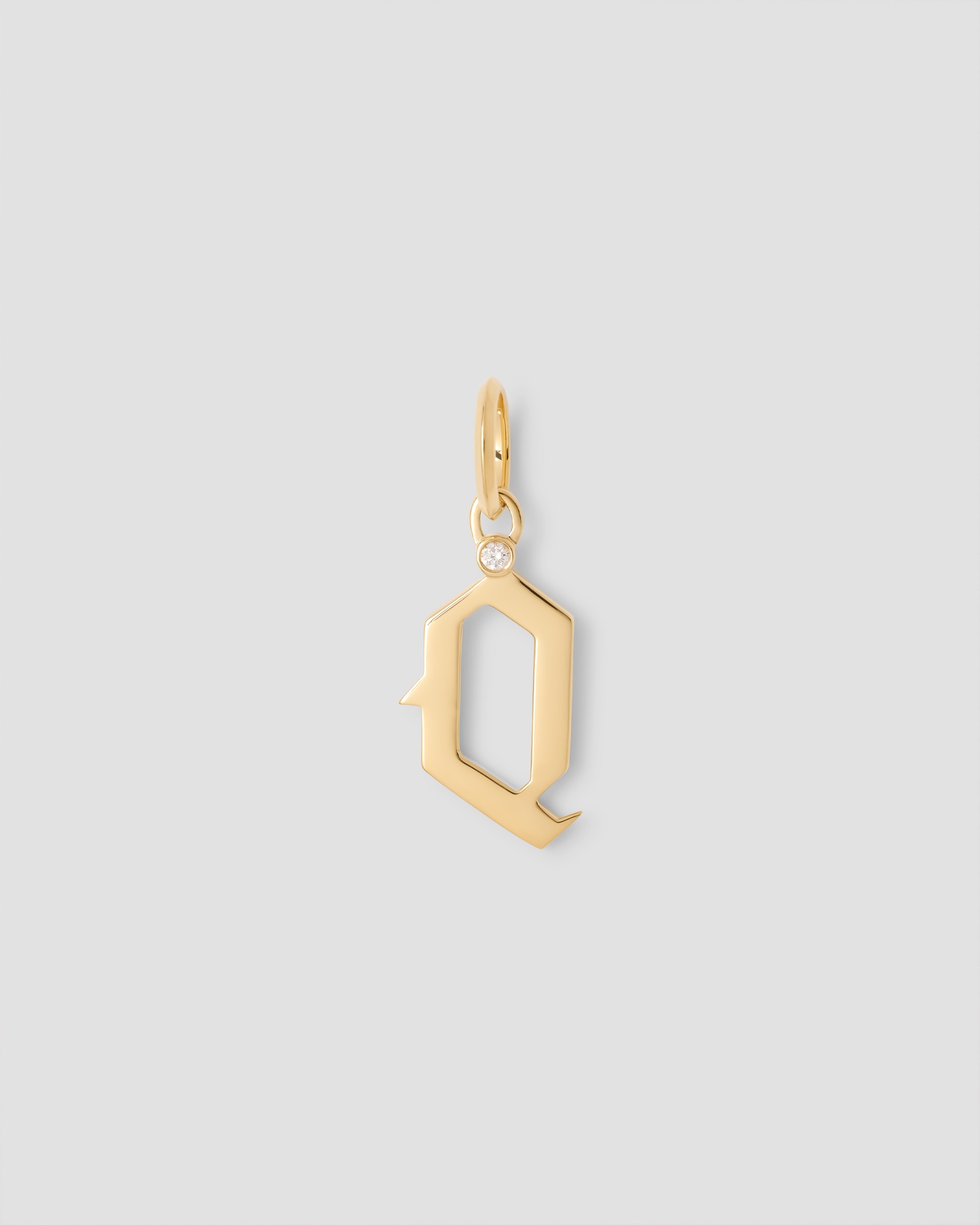 Jennifer Fisher Capital Gothic Letter Charm with Diamond in 18K Yellow Gold Q Jennifer Fisher Capital Gothic Letter Charm with Diamond in 18K Yellow Gold Q