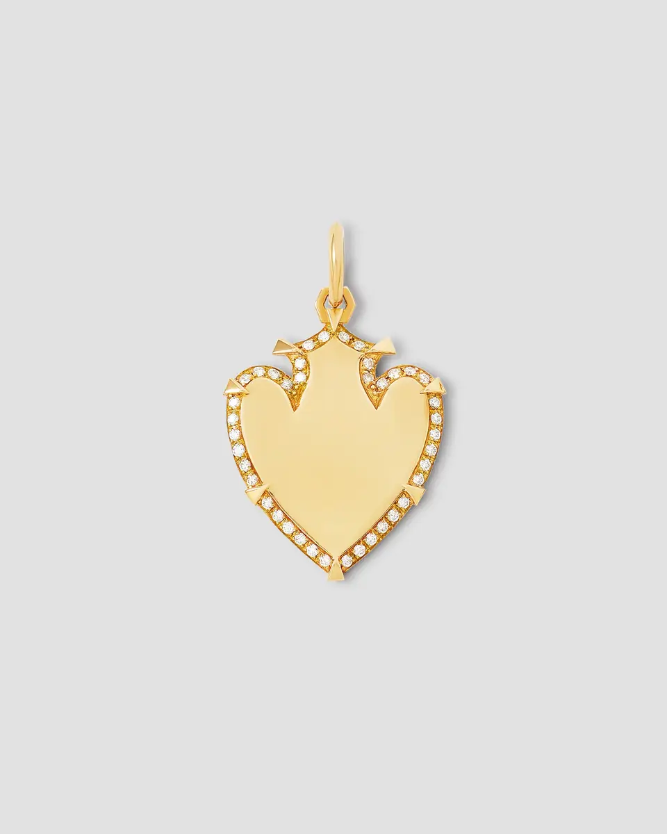 Jennifer Fisher Jennifer Fisher Personalized Heart Shield with Pave White Diamonds in 18K Yellow Gold | Thumbnail 2 Jennifer Fisher Jennifer Fisher Personalized Heart Shield with Pave White Diamonds in 18K Yellow Gold | Thumbnail 2