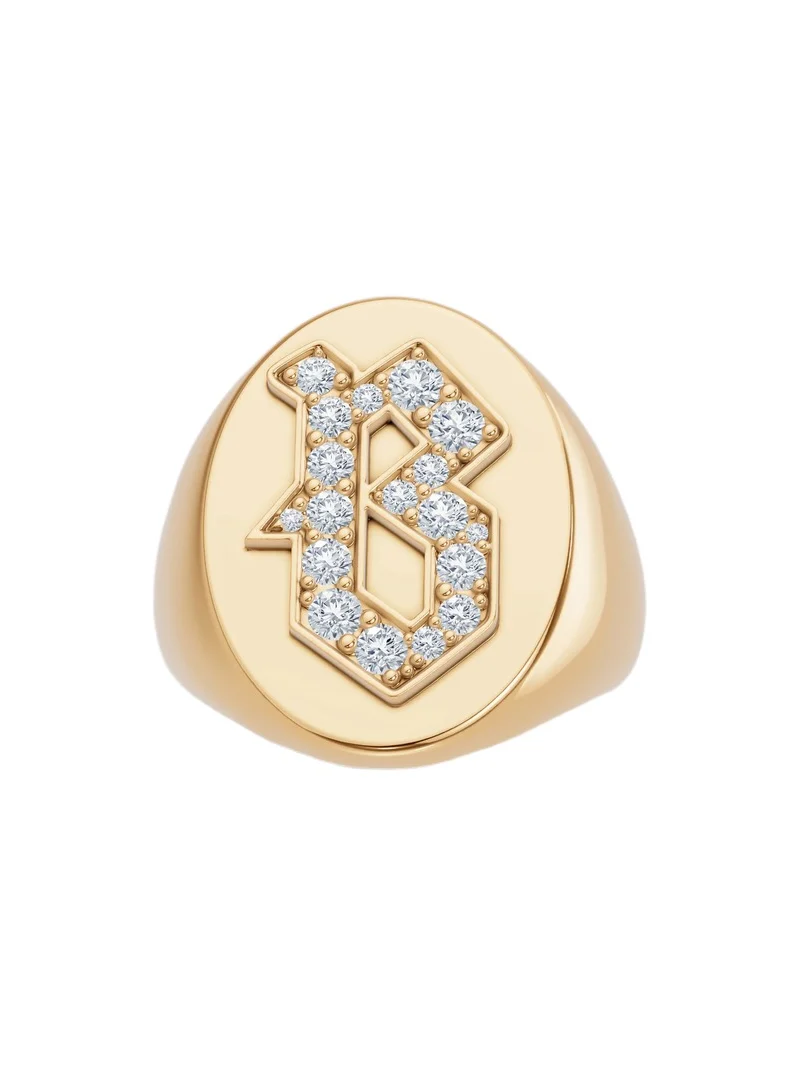 Large Signet Letter Ring with Diamonds in 18K Yellow Gold A-N B / 7 Large Signet Letter Ring with Diamonds in 18K Yellow Gold A-N B / 7