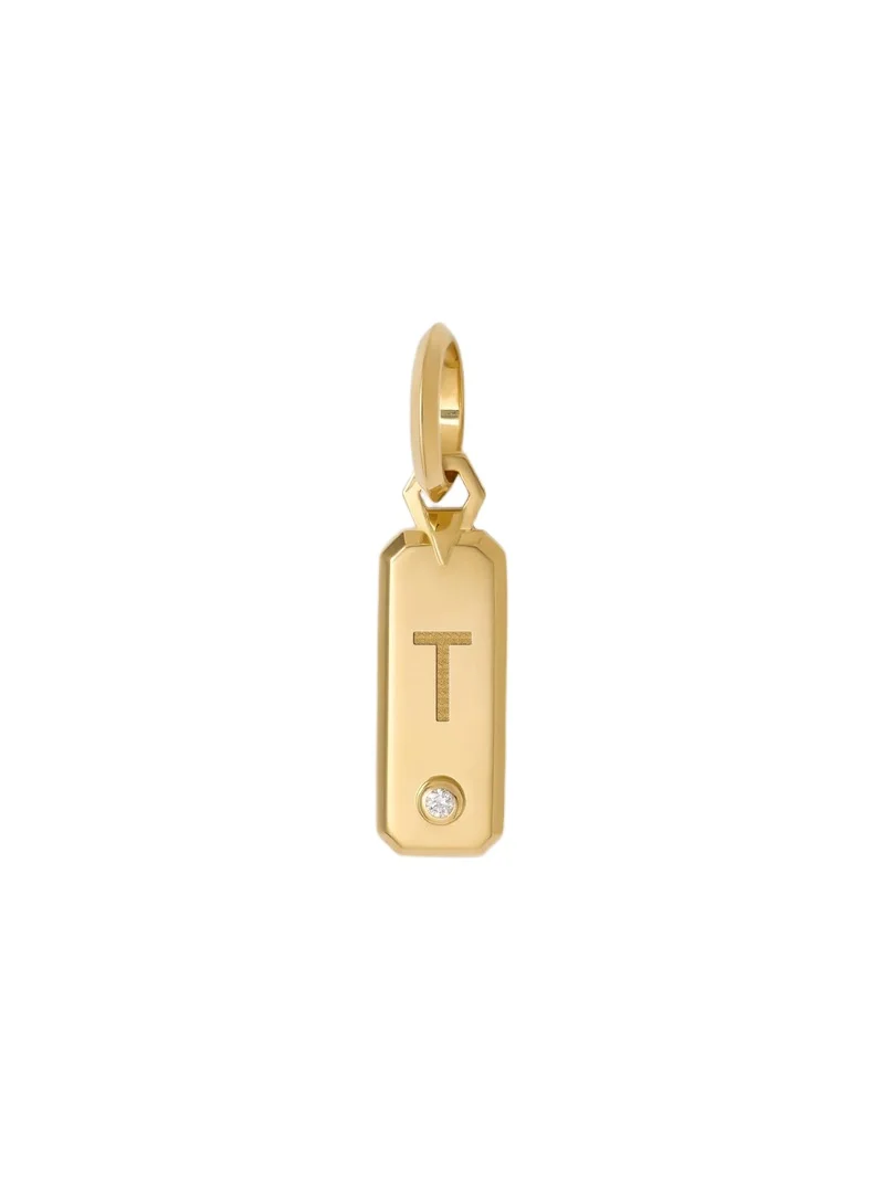 Jennifer Fisher Minimal Block Letter Dog Tag in 18K Yellow Gold T Jennifer Fisher Minimal Block Letter Dog Tag in 18K Yellow Gold T