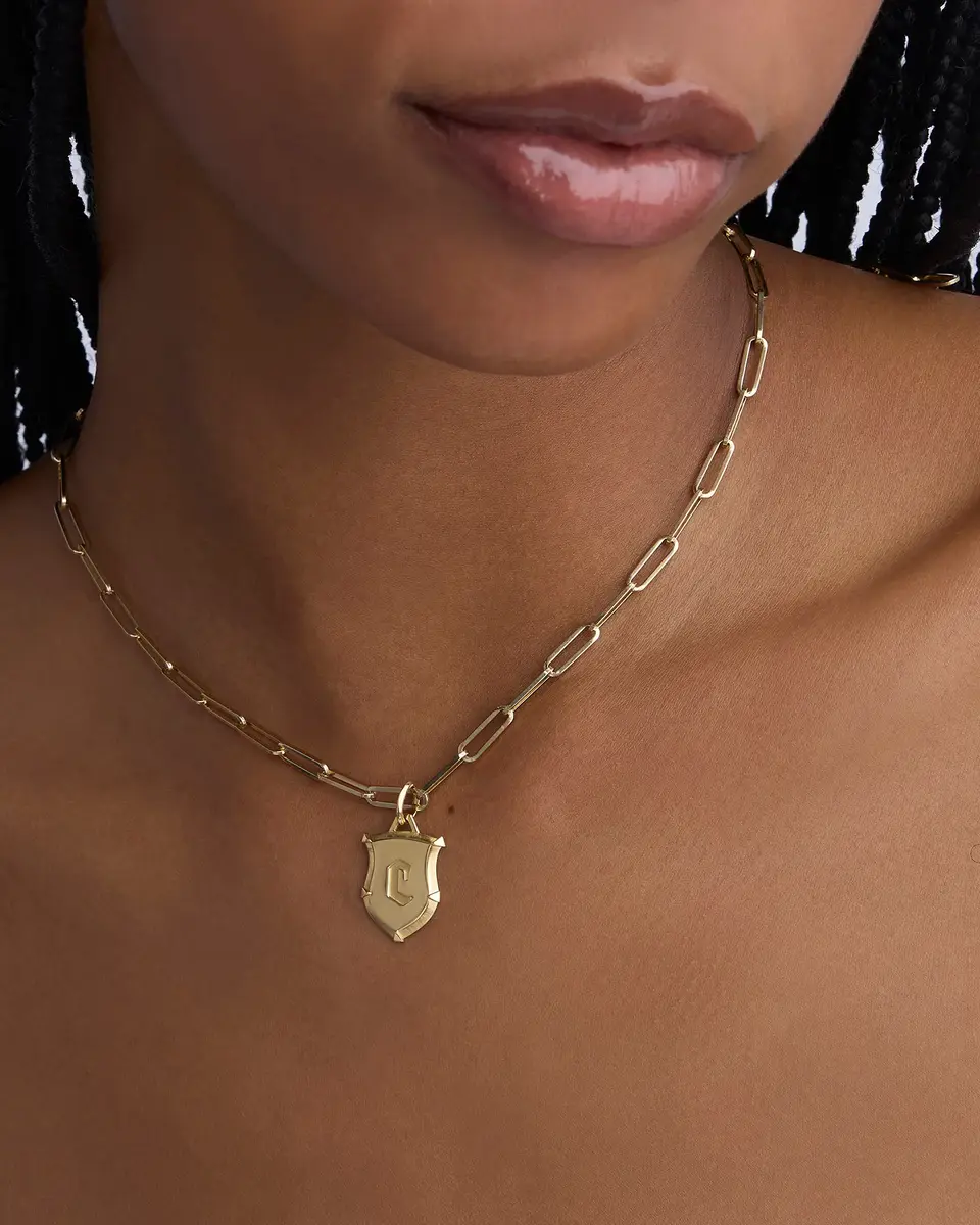 Jennifer Fisher Jennifer Fisher Personalized Mini Classic Shield in 18K Yellow Gold | Thumbnail 2 Jennifer Fisher Jennifer Fisher Personalized Mini Classic Shield in 18K Yellow Gold | Thumbnail 2