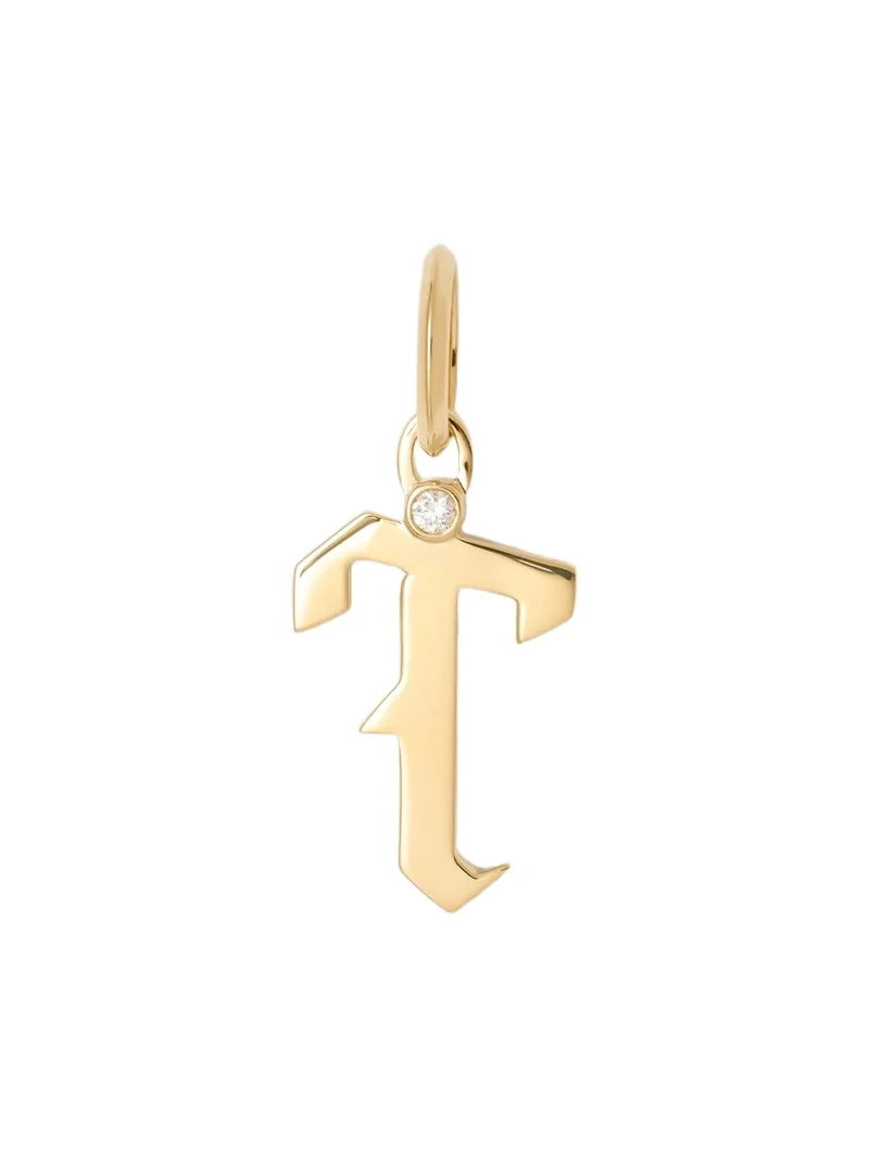 Capital Gothic Letter Charm with Diamond in 18K Yellow Gold T Capital Gothic Letter Charm with Diamond in 18K Yellow Gold T
