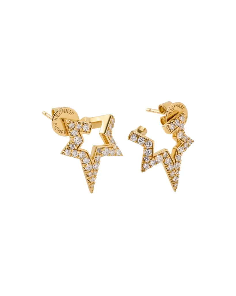 Jennifer Fisher Jennifer Fisher Large Star Earring with Pavé White Diamonds in 18k Yellow Gold Right Ear