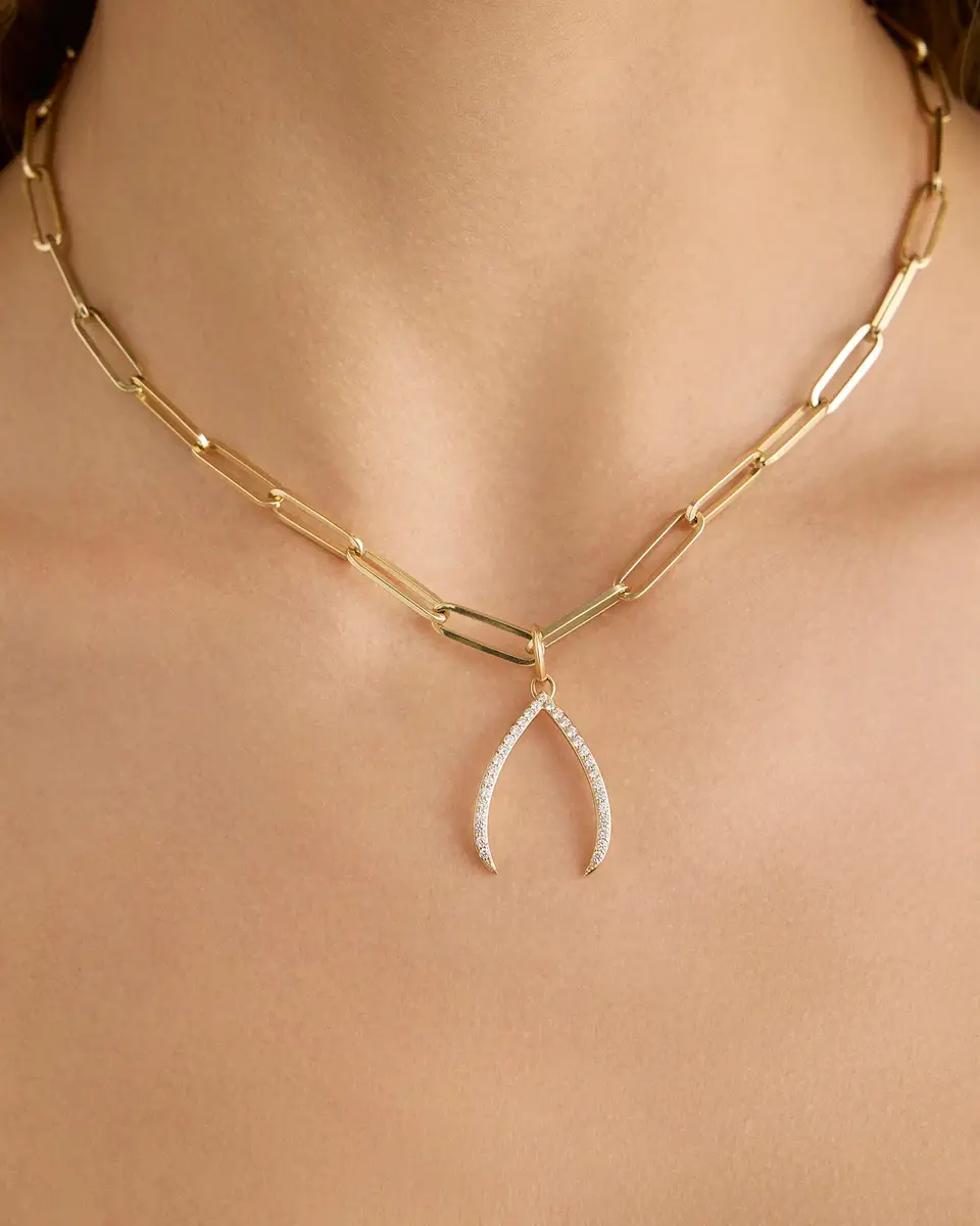 Jennifer Fisher Jennifer Fisher Wishbone Charm with Pavé White Diamonds 18K White Gold | Thumbnail 2 Jennifer Fisher Jennifer Fisher Wishbone Charm with Pavé White Diamonds 18K White Gold | Thumbnail 2