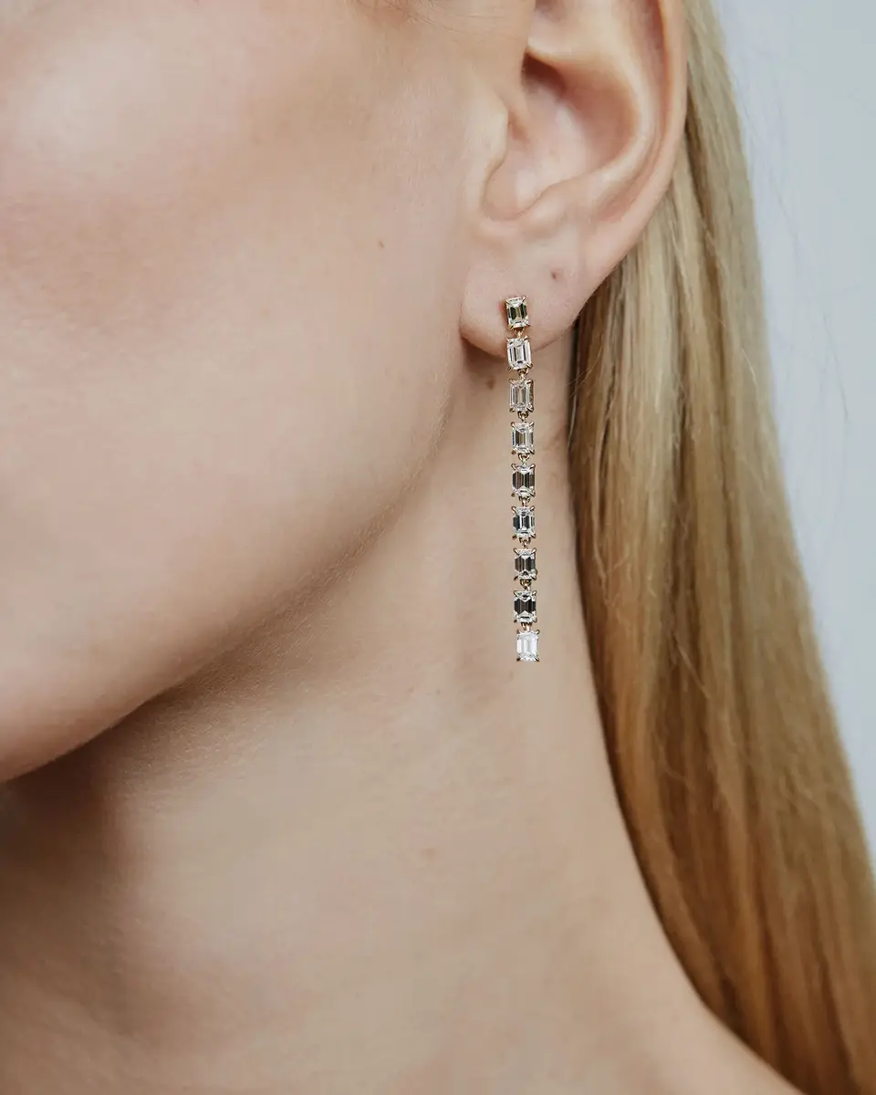 Jennifer Fisher Jennifer Fisher Lab Diamond Emerald Cut Convertible Drop Earrings 18K Yellow Gold