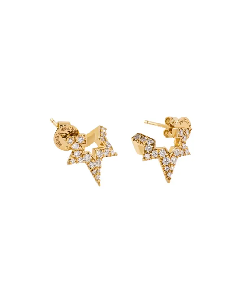 Jennifer Fisher Jennifer Fisher Small Star Earring with Pavé White Diamonds in 18k Yellow Gold Left Ear