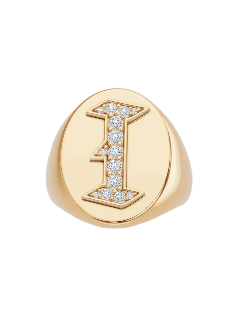 Large Signet Letter Ring with Diamonds in 18K Yellow Gold A-N I / 6 Large Signet Letter Ring with Diamonds in 18K Yellow Gold A-N I / 6