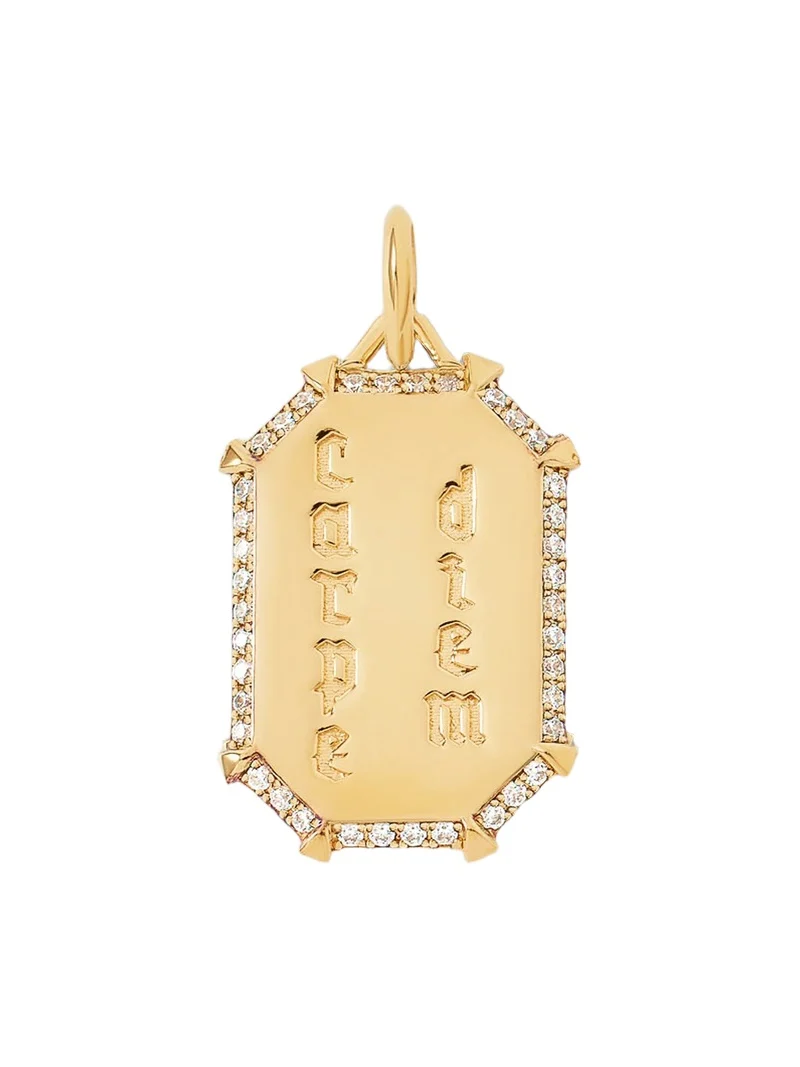 Jennifer Fisher Jennifer Fisher Personalized Emerald Shield with Pave White Diamonds in 18K Yellow Gold