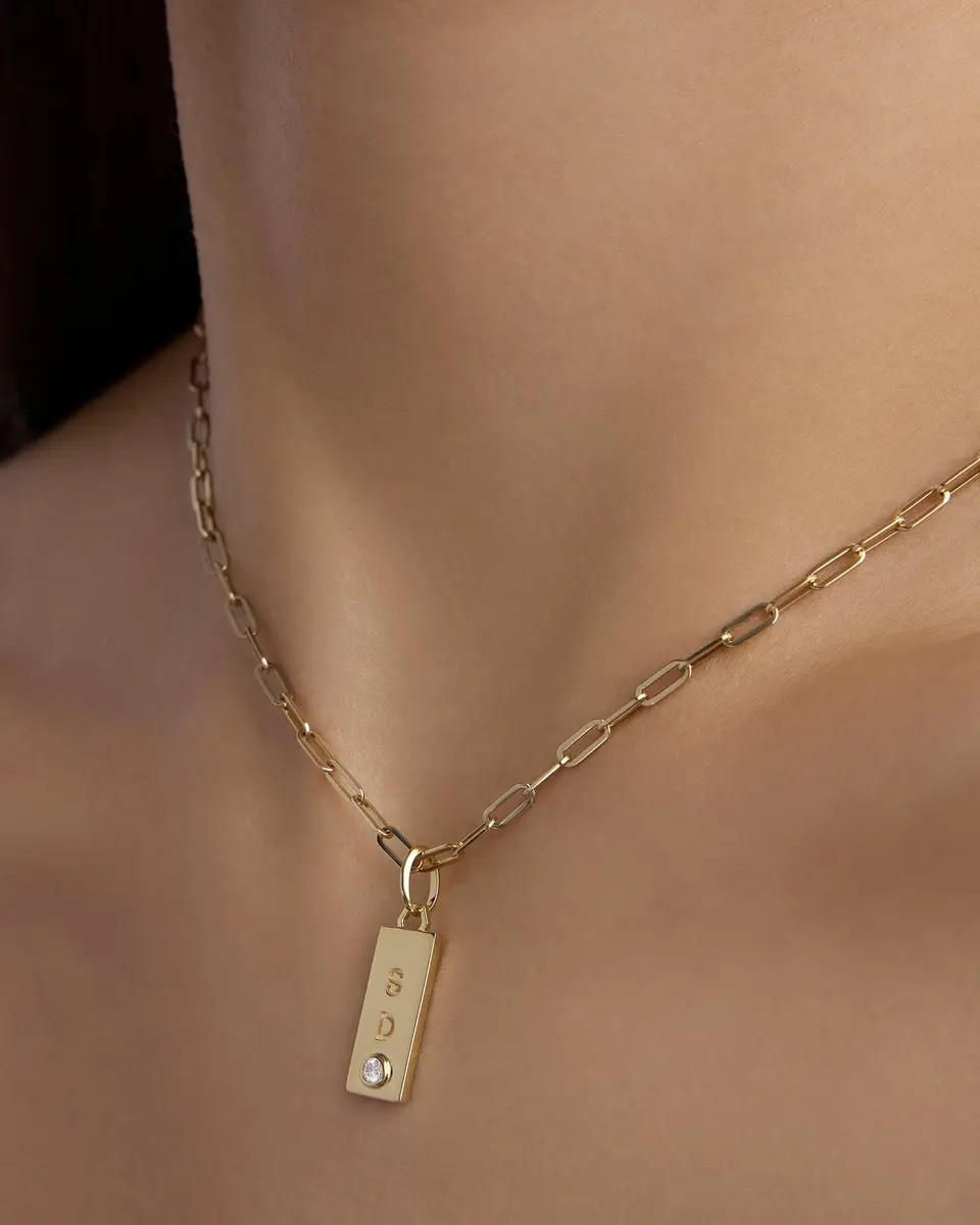 Jennifer Fisher Jennifer Fisher Personalized Mini Dog Tag with Diamond 18K Yellow Gold | Thumbnail 2