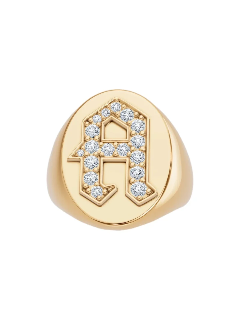 Large Signet Letter Ring with Diamonds in 18K Yellow Gold A-N A / 7 Large Signet Letter Ring with Diamonds in 18K Yellow Gold A-N A / 7