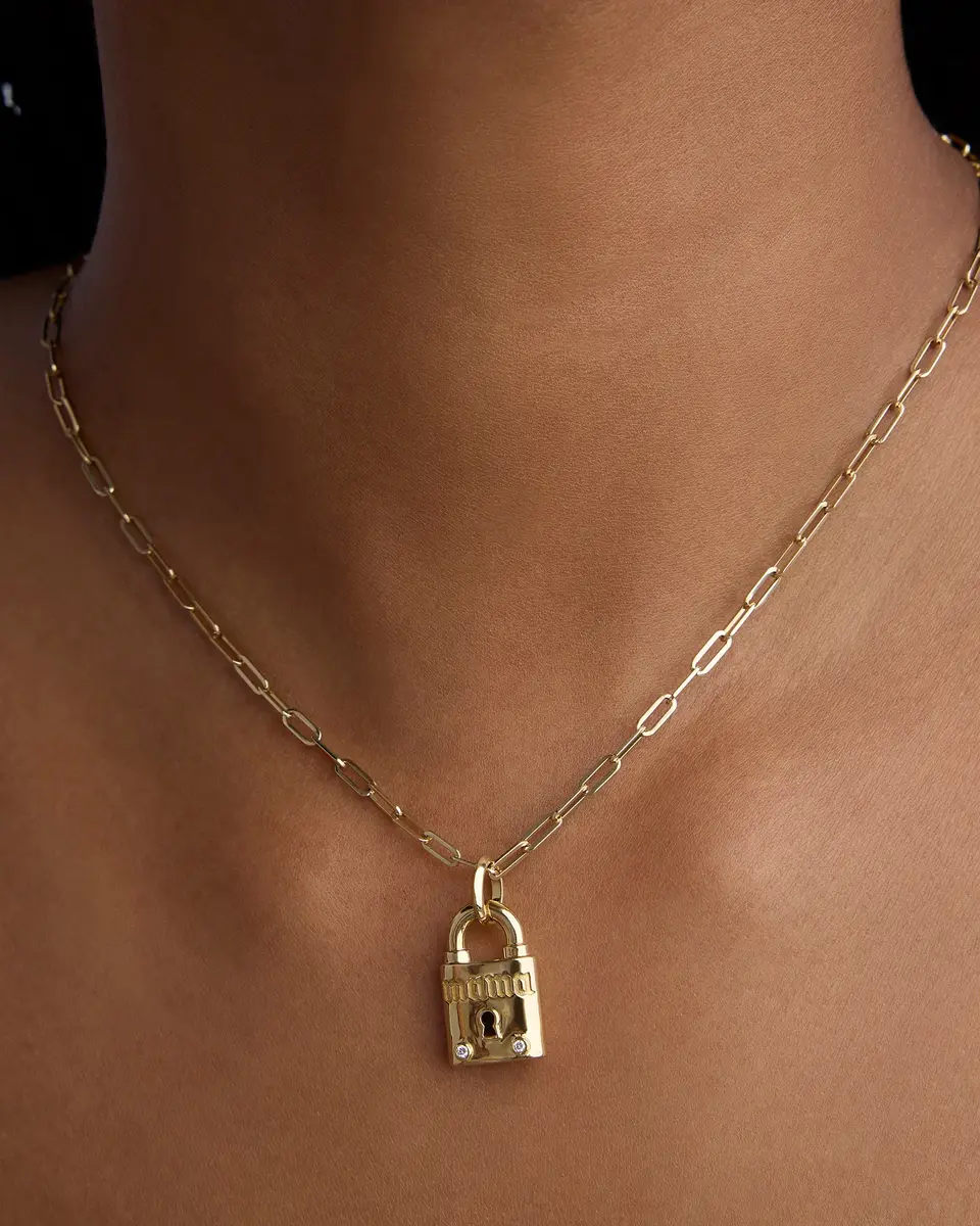 Jennifer Fisher Jennifer Fisher Personalized Medium Lock with Two Diamonds | Thumbnail 2 Jennifer Fisher Jennifer Fisher Personalized Medium Lock with Two Diamonds | Thumbnail 2