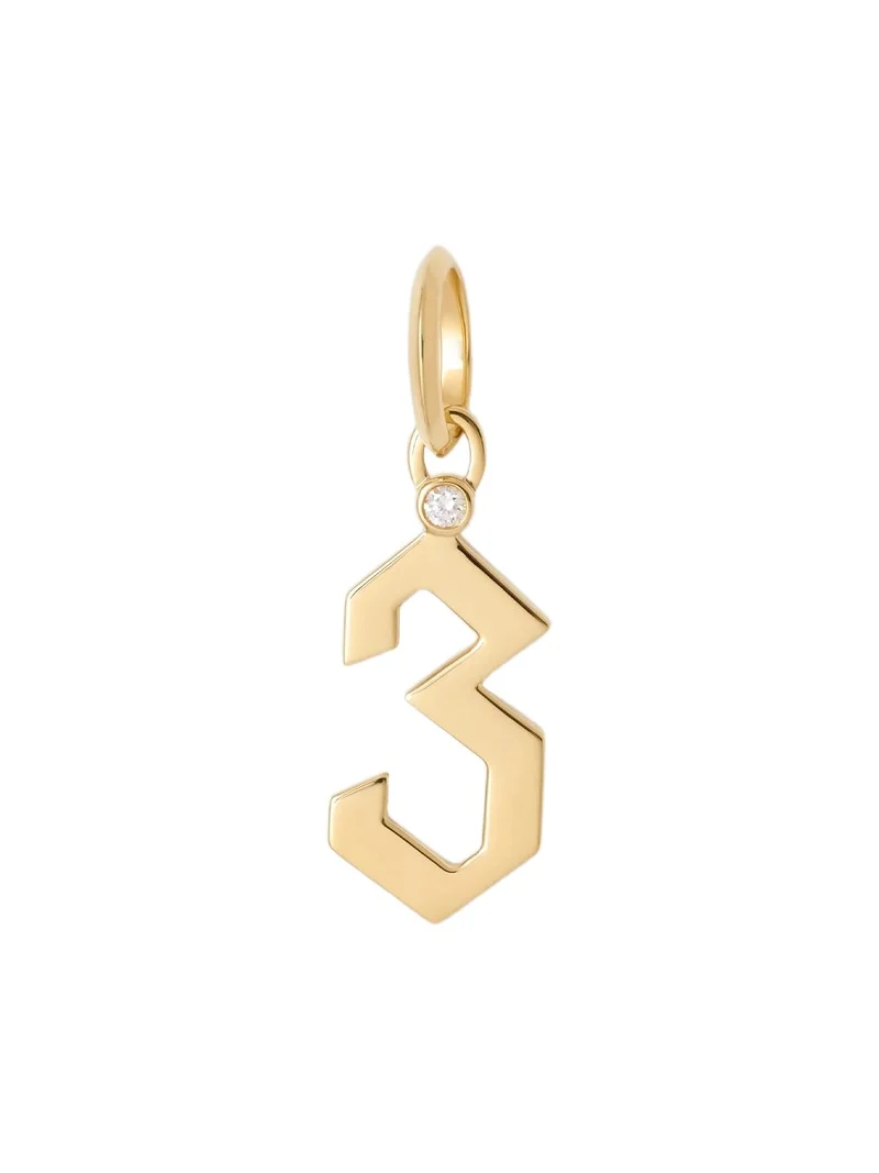 Gothic Number Charm with Diamond in 18K Yellow Gold 3 Gothic Number Charm with Diamond in 18K Yellow Gold 3