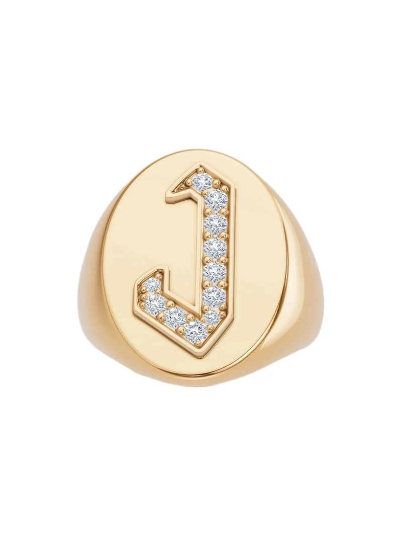 Jennifer Fisher Large Signet Letter Ring with Diamonds in 18K Yellow Gold A-N J / 4 Jennifer Fisher Large Signet Letter Ring with Diamonds in 18K Yellow Gold A-N J / 4