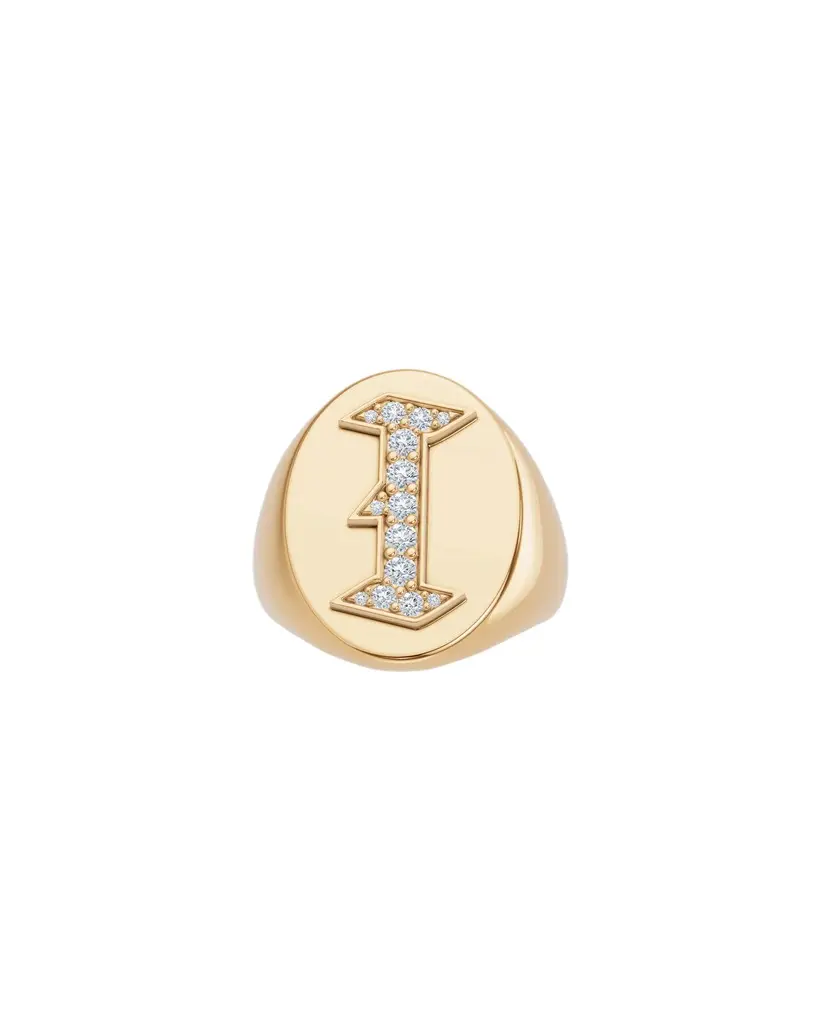 Jennifer Fisher Large Signet Letter Ring with Diamonds in 18K Yellow Gold A-N I / 7 Jennifer Fisher Large Signet Letter Ring with Diamonds in 18K Yellow Gold A-N I / 7