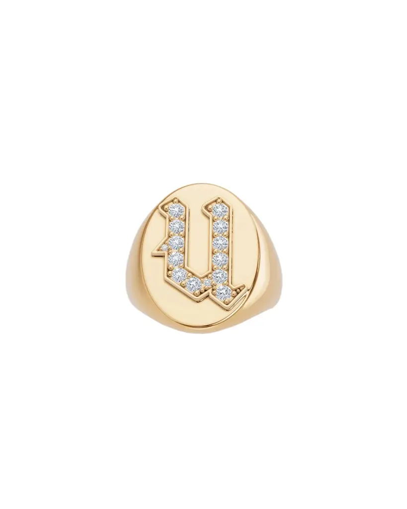 Jennifer Fisher Jennifer Fisher Large Signet Letter Ring with Diamonds in 18K Yellow Gold O-Z U / 8