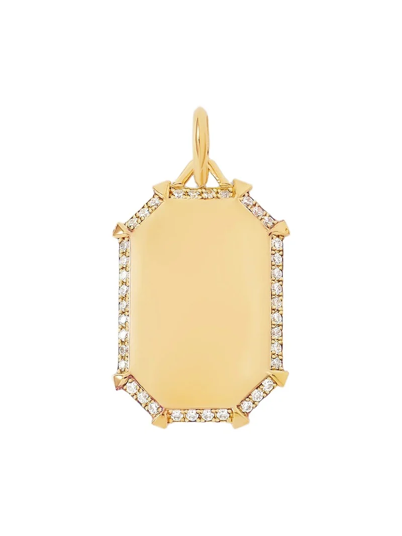 Jennifer Fisher Emerald Shield with Pave White Diamonds in 18K Yellow Gold