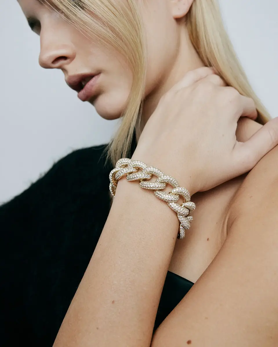 Jennifer Fisher Jennifer Fisher Lab Diamond Pavé Diamond Cuban Link Bracelet 18K Yellow Gold