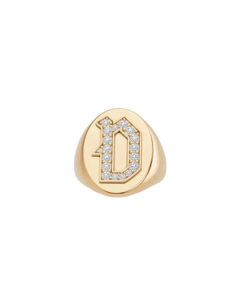 Jennifer Fisher Jennifer Fisher Large Signet Letter Ring with Diamonds in 18K Yellow Gold A-N D / 9
