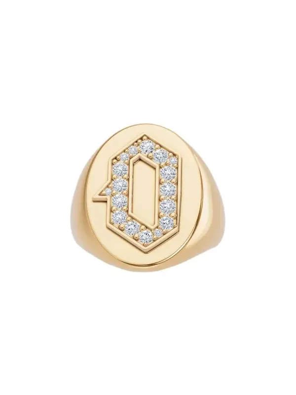 Jennifer Fisher Jennifer Fisher Large Signet Letter Ring with Diamonds in 18K Yellow Gold O-Z O / 8