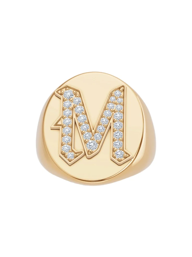 Jennifer Fisher Large Signet Letter Ring with Diamonds in 18K Yellow Gold A-N M / 4 Jennifer Fisher Large Signet Letter Ring with Diamonds in 18K Yellow Gold A-N M / 4