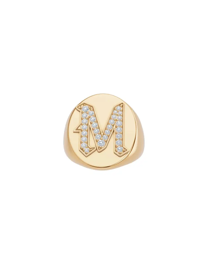Jennifer Fisher Large Signet Letter Ring with Diamonds in 18K Yellow Gold A-N M / 4