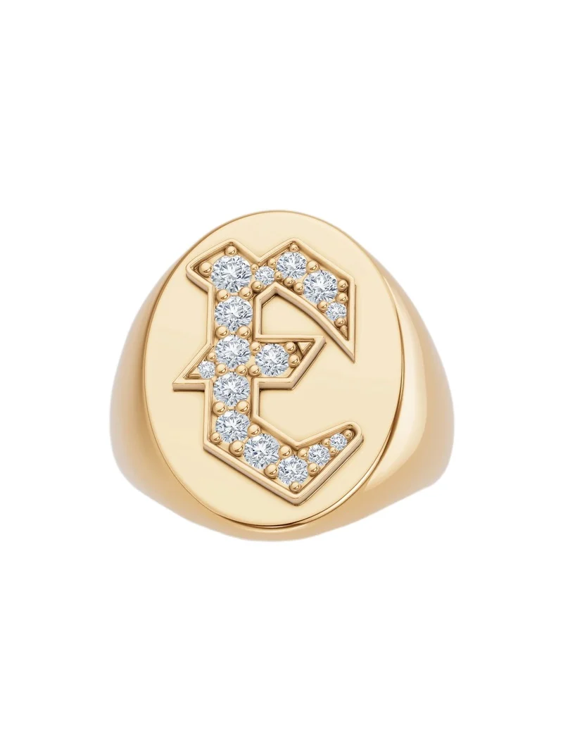 Jennifer Fisher Jennifer Fisher Large Signet Letter Ring with Diamonds in 18K Yellow Gold A-N E / 4