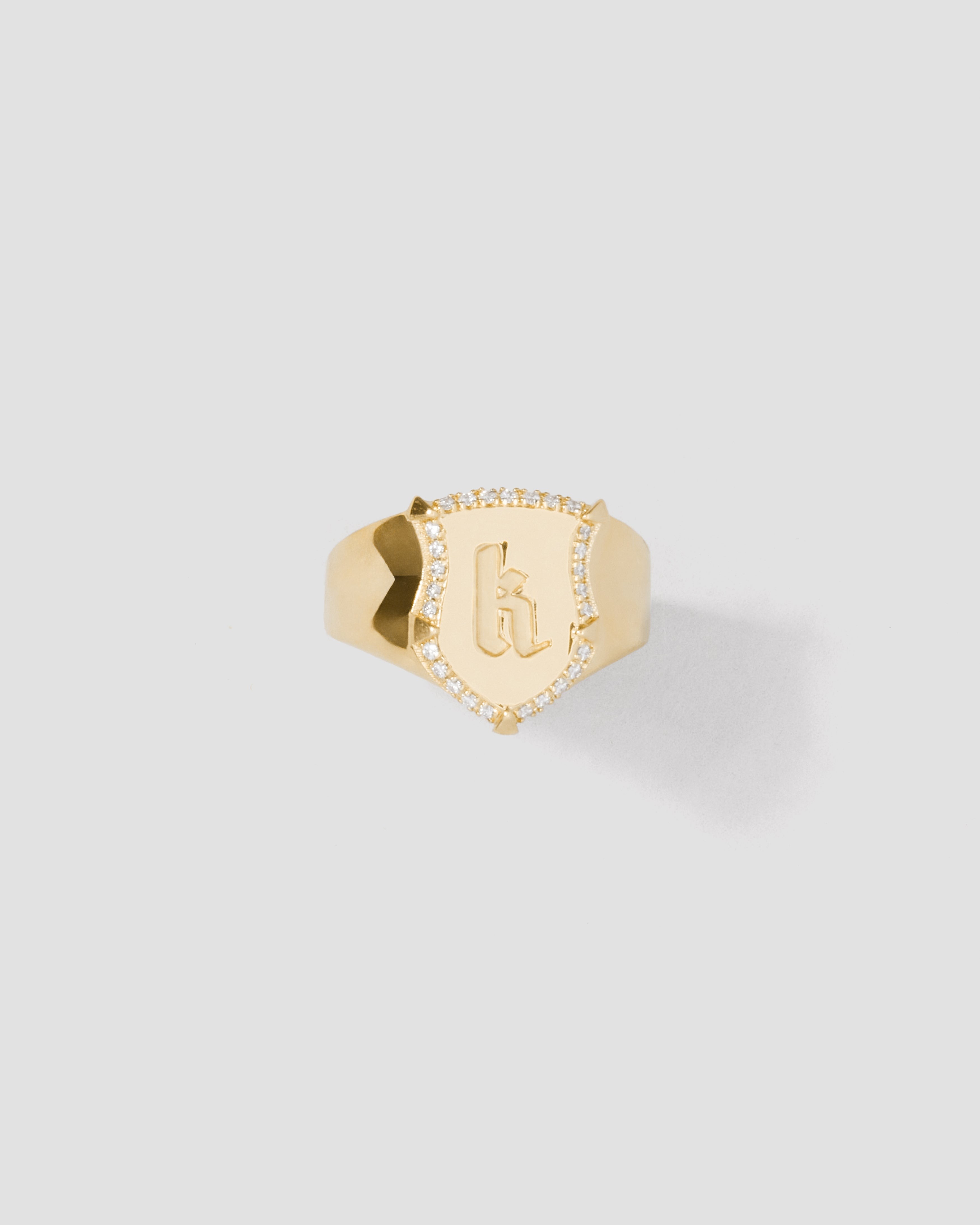 Jennifer Fisher Jennifer Fisher Personalized Mini Classic Shield Ring with Pave White Diamonds in 18K Yellow Gold 5