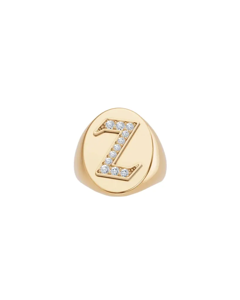 Jennifer Fisher Large Signet Letter Ring with Diamonds in 18K Yellow Gold O-Z Z / 4 Jennifer Fisher Large Signet Letter Ring with Diamonds in 18K Yellow Gold O-Z Z / 4