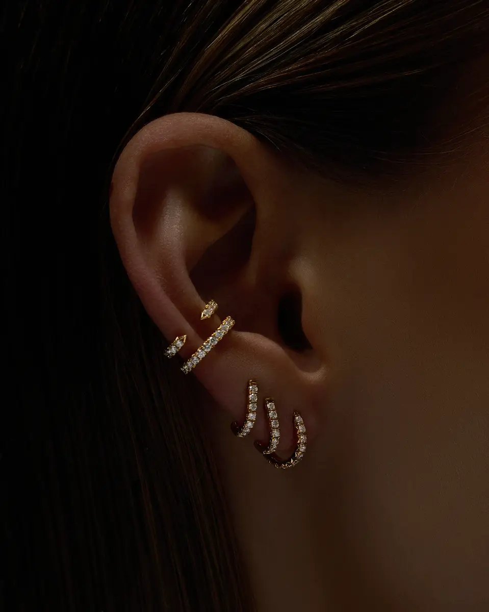 Jennifer Fisher Jennifer Fisher Pin Ear Cuff with Pave White Diamonds in 18K Yellow Gold | Thumbnail 2