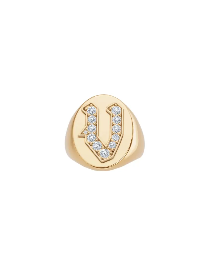 Jennifer Fisher Large Signet Letter Ring with Diamonds in 18K Yellow Gold O-Z V / 6