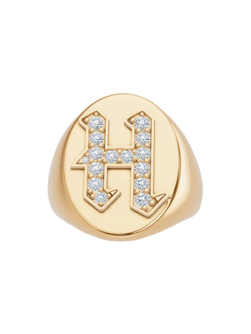 Large Signet Letter Ring with Diamonds in 18K Yellow Gold A-N H / 5 Large Signet Letter Ring with Diamonds in 18K Yellow Gold A-N H / 5