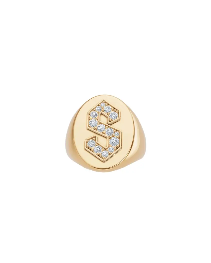 Jennifer Fisher Large Signet Letter Ring with Diamonds in 18K Yellow Gold O-Z S / 6 Jennifer Fisher Large Signet Letter Ring with Diamonds in 18K Yellow Gold O-Z S / 6