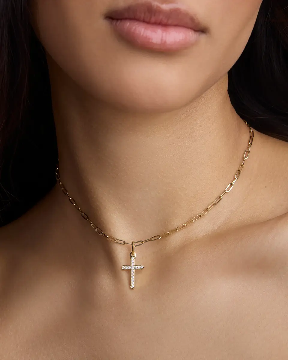 Jennifer Fisher Jennifer Fisher Small Royal Cross with Pavé White Diamonds 18K Yellow Gold | Thumbnail 2 Jennifer Fisher Jennifer Fisher Small Royal Cross with Pavé White Diamonds 18K Yellow Gold | Thumbnail 2