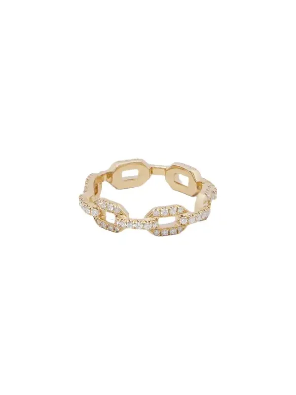Jennifer Fisher Jennifer Fisher Skinny Flat Chain Link Ring with Pavé White Diamonds in 18k Yellow Gold 7