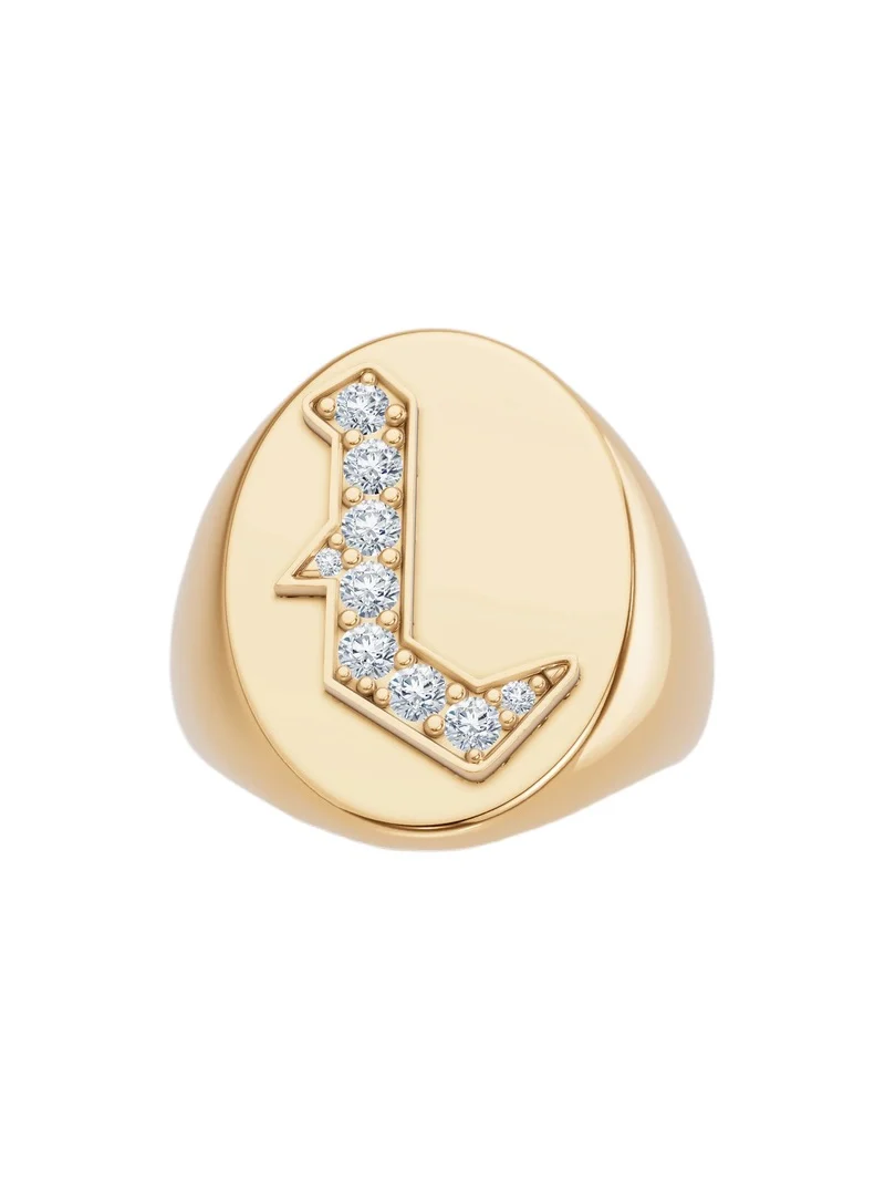 Large Signet Letter Ring with Diamonds in 18K Yellow Gold A-N L / 5 Large Signet Letter Ring with Diamonds in 18K Yellow Gold A-N L / 5