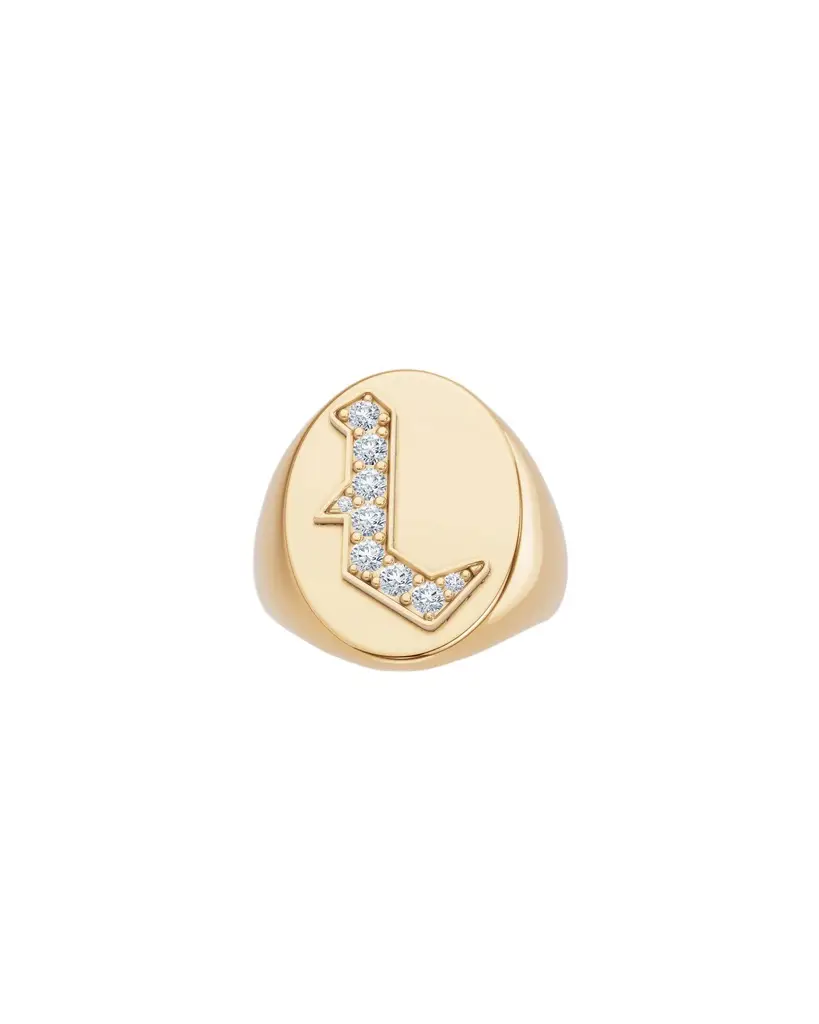 Jennifer Fisher Large Signet Letter Ring with Diamonds in 18K Yellow Gold A-N L / 4