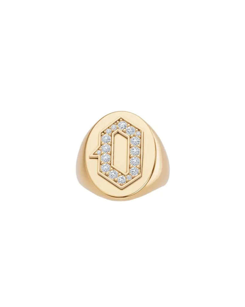 Jennifer Fisher Jennifer Fisher Large Signet Letter Ring with Diamonds in 18K Yellow Gold O-Z O / 4