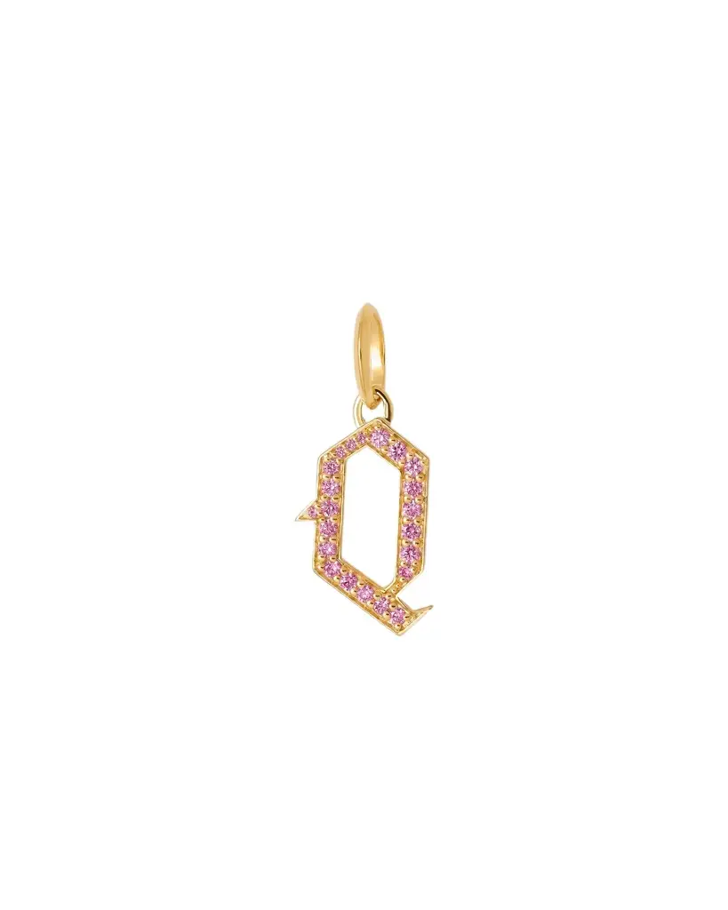 Jennifer Fisher Jennifer Fisher Capital Gothic Letter Charm with Pavé Gemstones Pink Sapphire / Q
