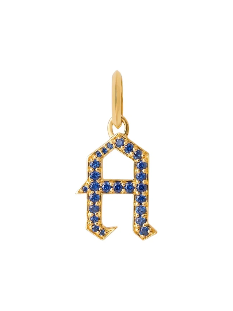 Capital Gothic Letter Charm with Pavé Gemstones Blue Sapphire / A Capital Gothic Letter Charm with Pavé Gemstones Blue Sapphire / A
