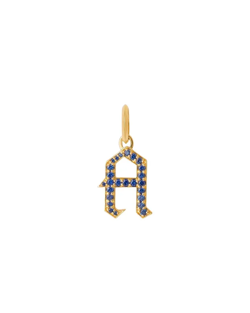 Jennifer Fisher Jennifer Fisher Capital Gothic Letter Charm with Pavé Gemstones Blue Sapphire / A