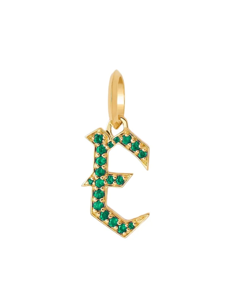 Jennifer Fisher Capital Gothic Letter Charm with Pavé Gemstones Emerald / E Jennifer Fisher Capital Gothic Letter Charm with Pavé Gemstones Emerald / E