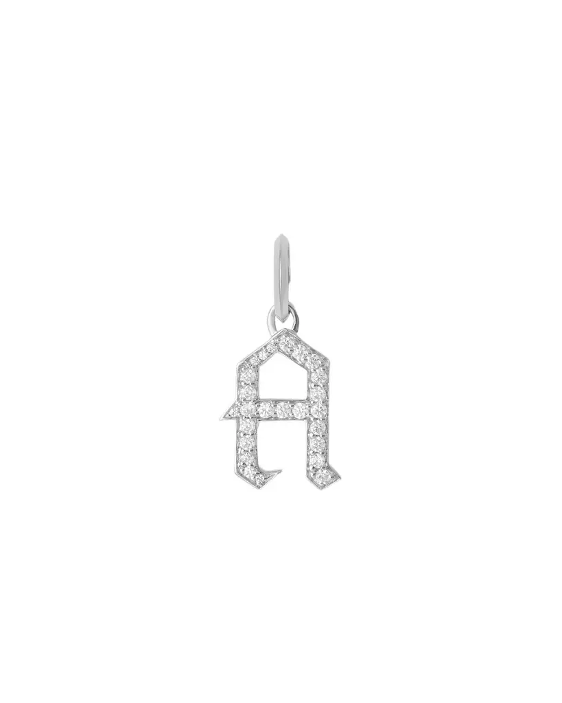 Jennifer Fisher Capital Gothic Letter Charm with Pavé White Diamonds A / 18K White Gold Jennifer Fisher Capital Gothic Letter Charm with Pavé White Diamonds A / 18K White Gold