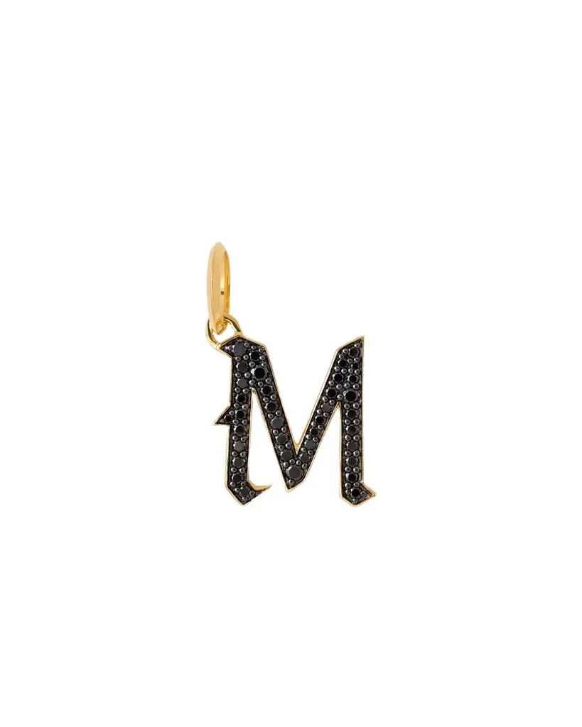Jennifer Fisher Jennifer Fisher Capital Gothic Letter Charm with Pavé Black Diamonds 18K Yellow Gold / M