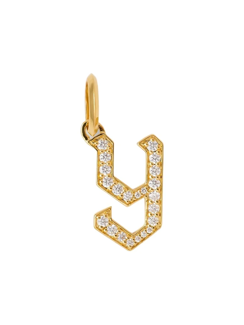 Capital Gothic Letter Charm with Pavé White Diamonds Y / 18K Yellow Gold Capital Gothic Letter Charm with Pavé White Diamonds Y / 18K Yellow Gold