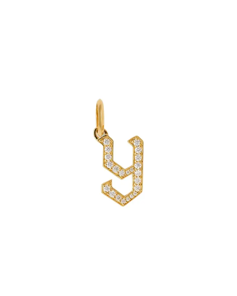 Jennifer Fisher Jennifer Fisher Capital Gothic Letter Charm with Pavé White Diamonds Y / 18K Yellow Gold