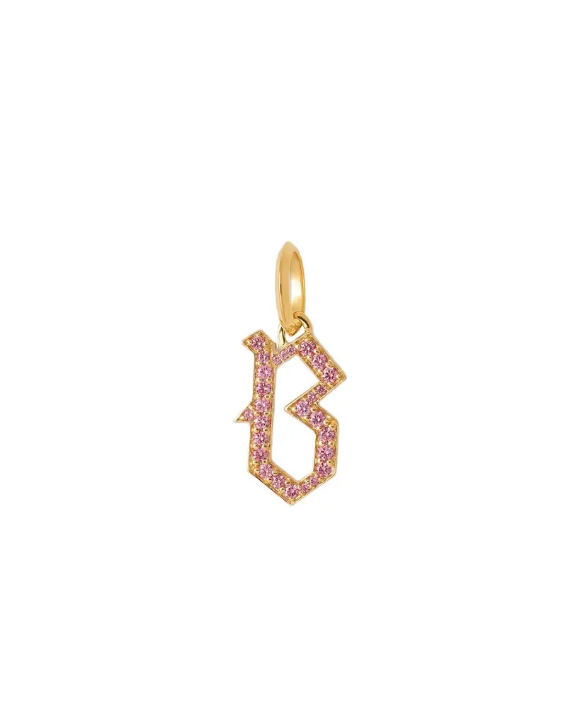 Jennifer Fisher Jennifer Fisher Capital Gothic Letter Charm with Pavé Gemstones Pink Sapphire / B