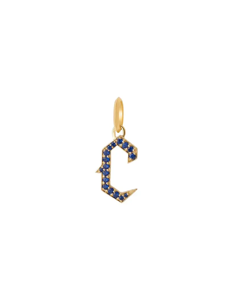 Jennifer Fisher Jennifer Fisher Capital Gothic Letter Charm with Pavé Gemstones Blue Sapphire / C