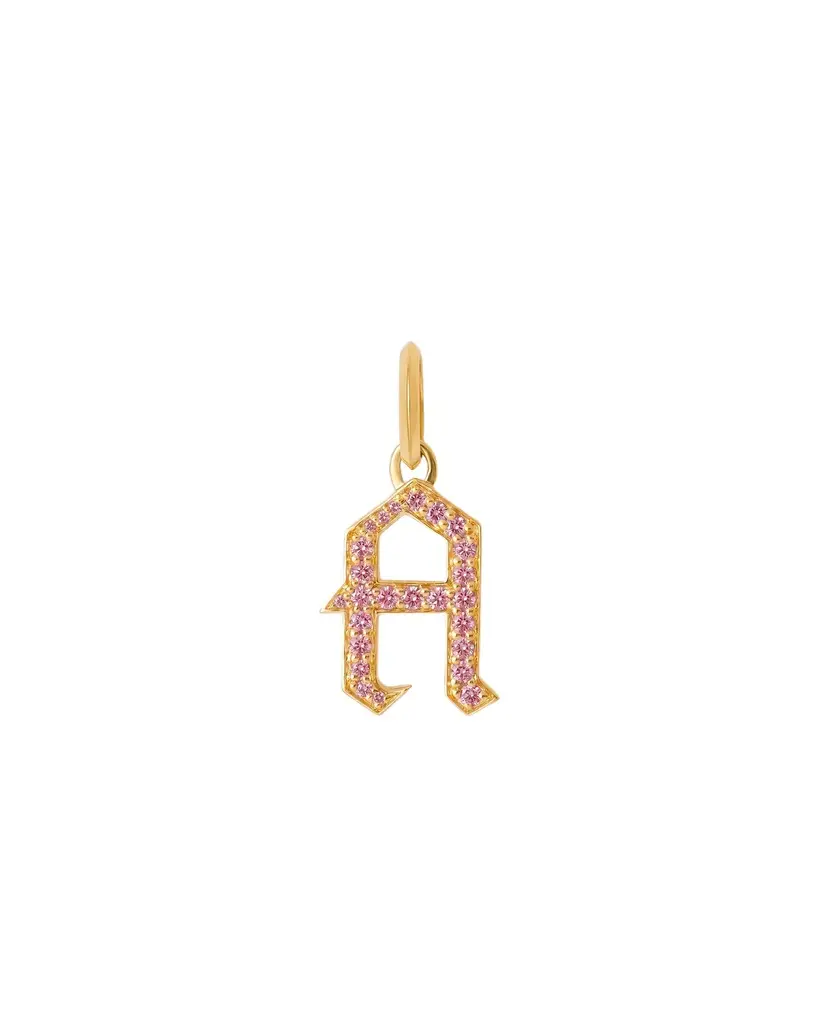 Jennifer Fisher Capital Gothic Letter Charm with Pavé Gemstones Pink Sapphire / A Jennifer Fisher Capital Gothic Letter Charm with Pavé Gemstones Pink Sapphire / A