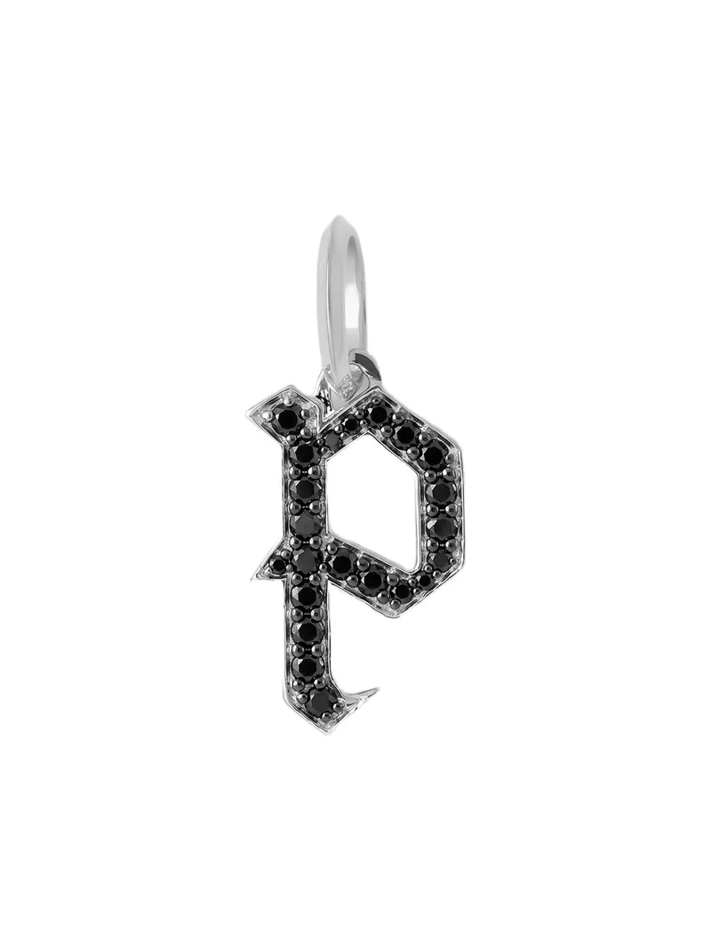 Jennifer Fisher Capital Gothic Letter Charm with Pavé Black Diamonds 18K White Gold / P Jennifer Fisher Capital Gothic Letter Charm with Pavé Black Diamonds 18K White Gold / P